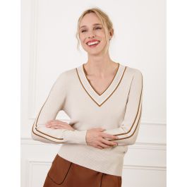 Pull Fin à Col V Rayé Femme Grande Taille Raye | GEMO
