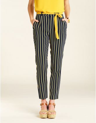 Pantalon fluide rayé bleu