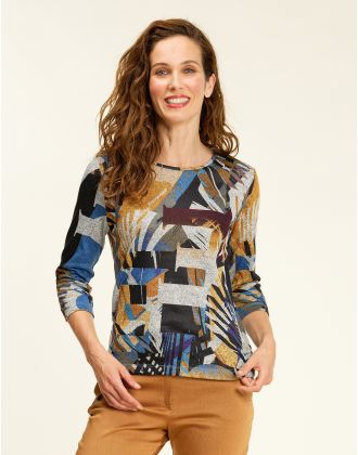 Pull fin imprimé bleu