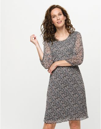 Robe plissée beige noir