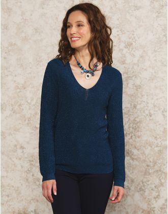 Pull bleu maille ajourée