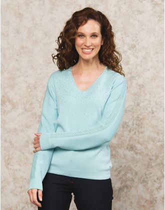 Pull maille strass écru