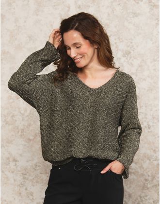 Pull ample noir argenté