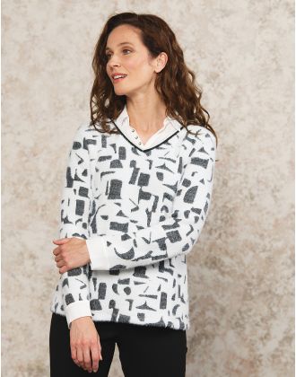 Pull chemisier noir blanc