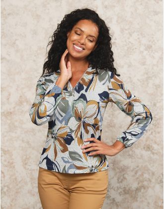 T-shirt motif floral gris