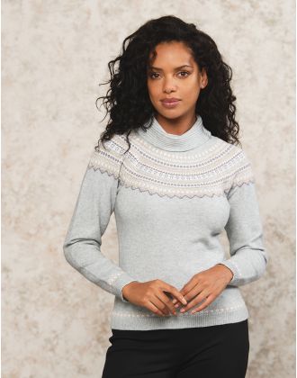 Pull ski col roulé écru