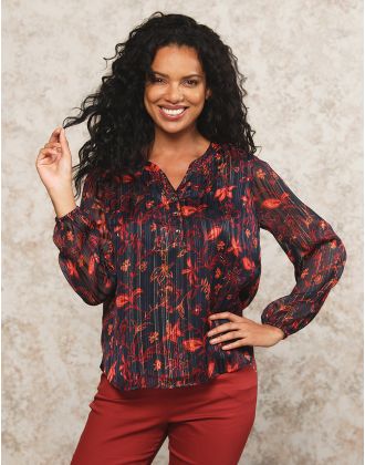 Blouse motifs noir rouge