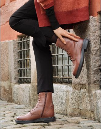 Bottines lacet cuir brun