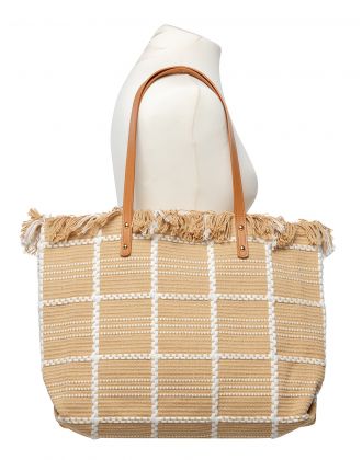 Sac cabas beige frange