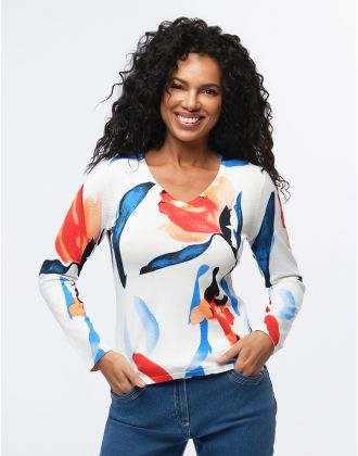Pull fin imprimé fleuri