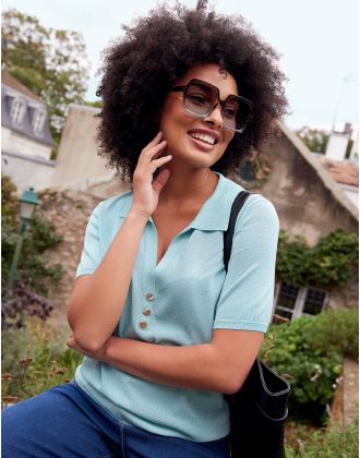 Pull fin brillant bleu