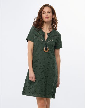 Robe broderie coton kaki