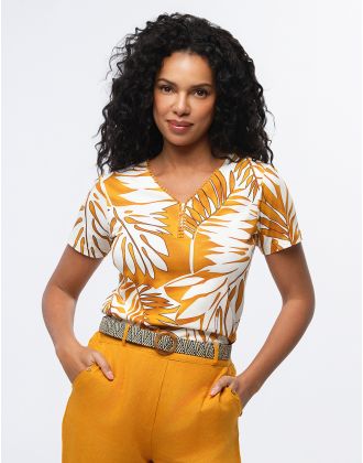 T-shirt coton ocre motif