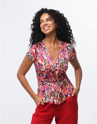 T-shirt drapé motif rouge