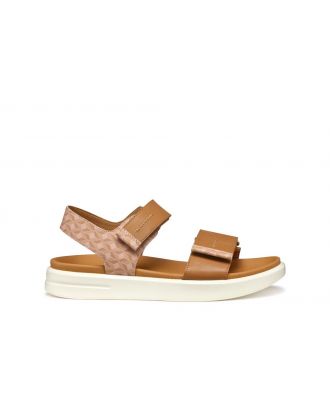 Sandale plate cuir camel