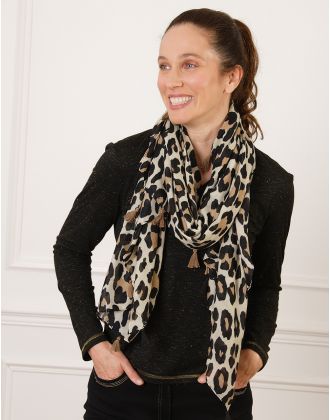 Foulard léopard pompons