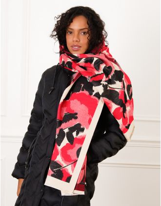 Foulard laine rouge fleur