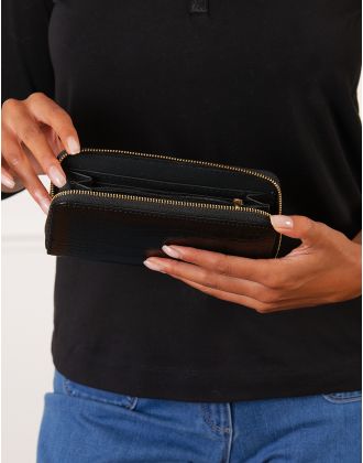 Portefeuille noir croco