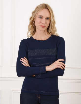 Pull col rond bleu marine
