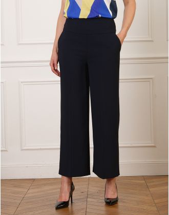Pantalon large bleu crêpe