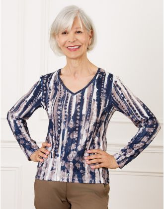 T-shirt V doux motif bleu