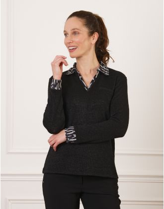 Pull 2 en 1 noir motif