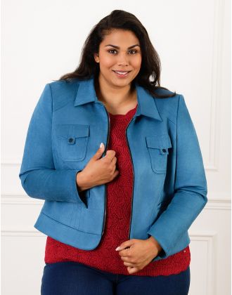Veste suédine zip bleu