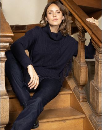 Pull col roulé marine