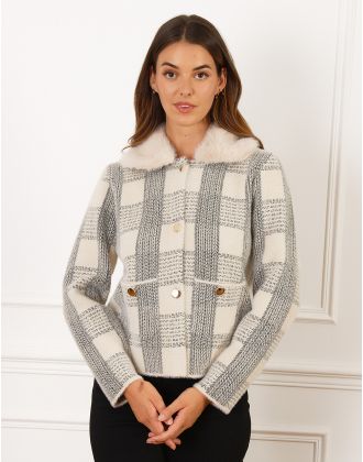 Gilet écru chic carreaux