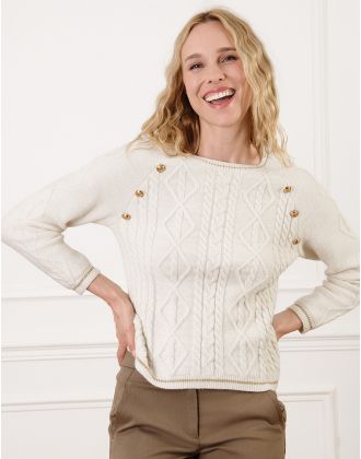 Pull tricot écru boutons