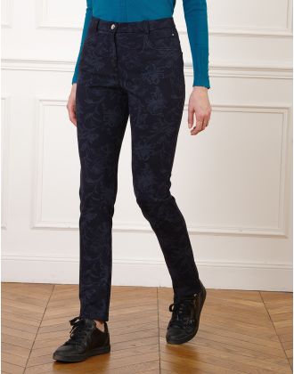 Pantalon bleu motif fleur