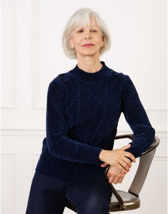 Pull chenille bleu marine