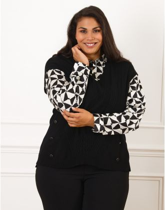 Pull 2 en 1 noir motif