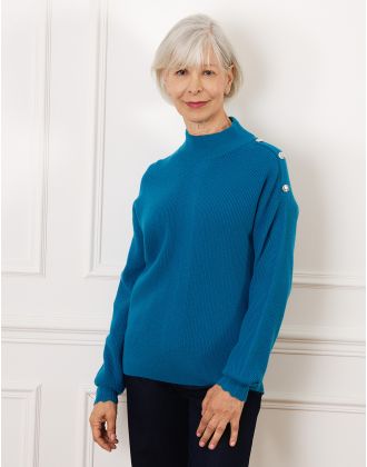 Pull chaud bleu boutons