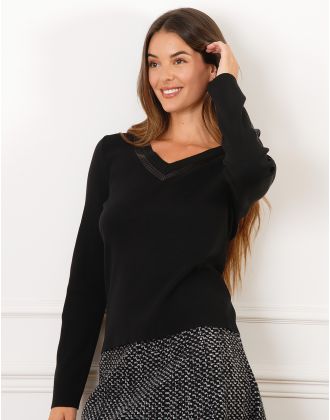 Pull V sequins noir