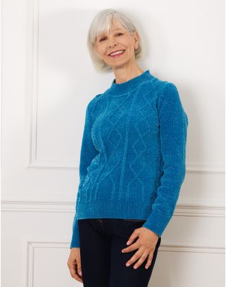 Pull chenille bleu