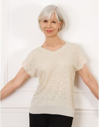 T-shirt beige motif doré