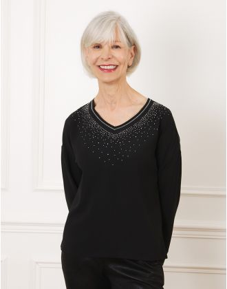 Blouse chic strass noir