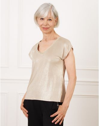 T-shirt chic beige lamé