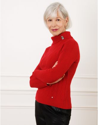 Pull col roulé rouge