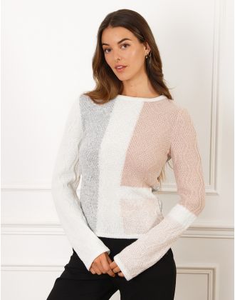 Pull fantaisie rose gris