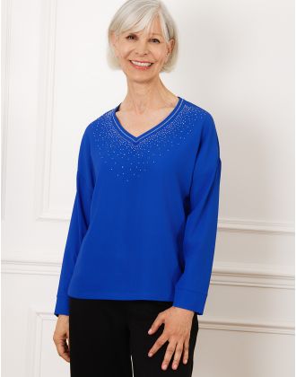 Blouse chic strass bleu