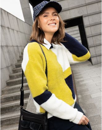 Pull chaud écru et vert