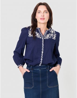 Chemisier brodé marine