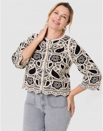 Chemisier brodé noir écru