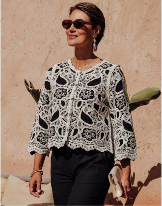 Chemisier brodé noir écru