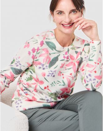 Pull motif floral écru