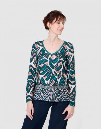 T-shirt motif vert beige