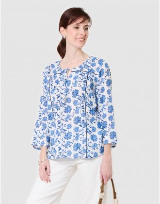Blouse imprimé coton bleu