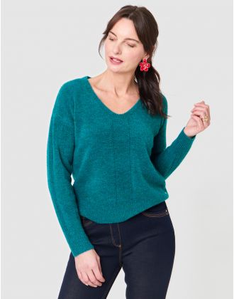 Pull col V vert émeraude